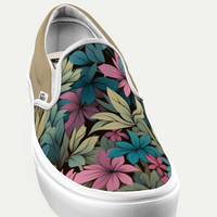 Floral Camo with a Hint of Pink Vans Slip-on Platform Shoes