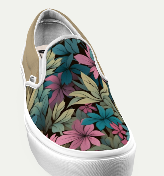 Floral Camo with a Hint of Pink Vans Slip-on Platform Shoes