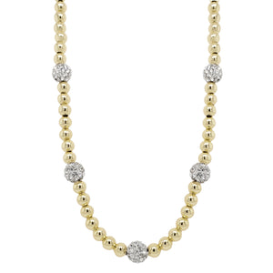 Gold 4mm Round Beads and 6mm Pave Crystal Balls Necklace