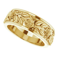 14K Yellow 7mm Rose Floral Band