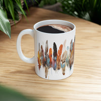 Feathers All Around White Ceramic Mug 11oz