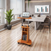 Techni Mobili Sit-to-Stand Rolling Adjustable Laptop Cart,  Storage, Woodgrain