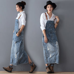 Bib Midi Jean Dress with Suspenders