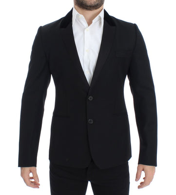 Black wool stretch slim fit blazer