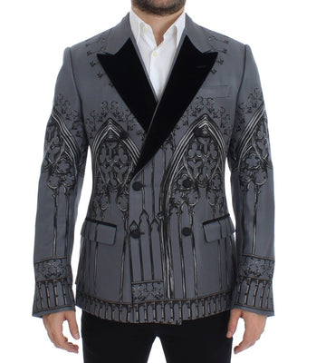 Gray Silk Knight Two Button Blazer