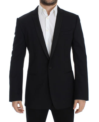 Black wool stretch slim fit blazer