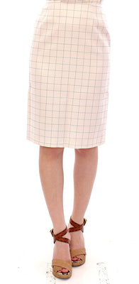 White Cotton Checkered Pencil Skirt