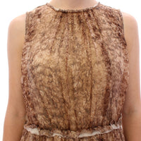 Brown sleeveless silk dress