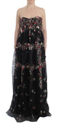 Masterpiece black floral print silk runway dress