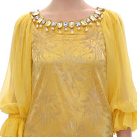 Yellow lace crystal mini dress