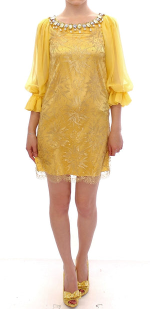 Yellow lace crystal mini dress