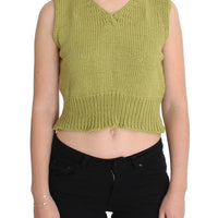 Green Cotton Blend Knitted Sleeveless Sweater