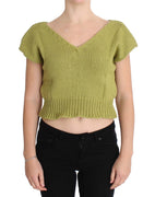 Green Cotton Blend Knitted Sleeveless Sweater