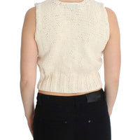 Beige Cotton Blend Knitted Sleeveless Sweater