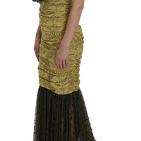 Yellow Black Floral Lace Ricamo Gown Dress