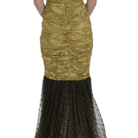 Yellow Black Floral Lace Ricamo Gown Dress