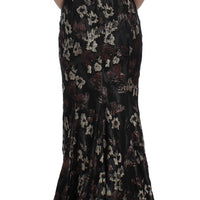 Black Floral Jacquard Sheath Gown Dress