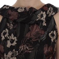 Black Floral Jacquard Sheath Gown Dress