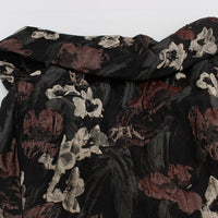 Black Floral Jacquard Sheath Gown Dress