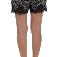 Black White Floral Lace Silk Sleepwear Shorts