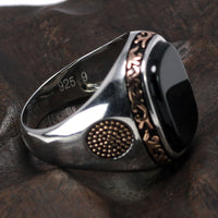 Retro Turkish Black Onyx Ring for Men Silver s925