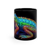 Lizard in Neon Baroque on an 11oz Black Mug