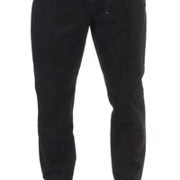 Black striped cotton stretch casual pants