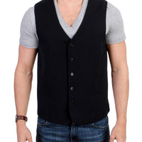 Black wool blend casual vest