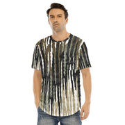 Men's Striped Hip Hop Tye Dye T-shirt with Pocket & Curved Hem