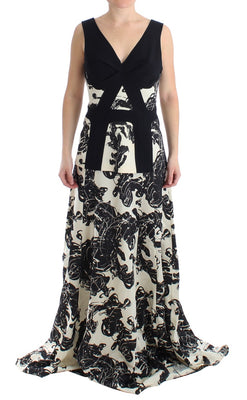 Black White Long Printed Gown Dress