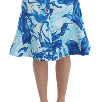 Blue Peplum Fresco-Print Straight Pencil Skirt