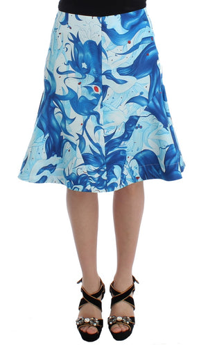 Blue Peplum Fresco-Print Straight Pencil Skirt