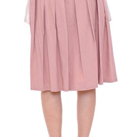 Pink Gray Knee-Length Pleated Skirt