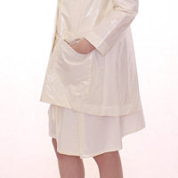 White Viscose Button Front Jacket Coat Trench