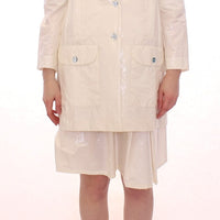 White Viscose Button Front Jacket Coat Trench