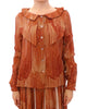 Orange Long Sleeve Button Front Blouse Shirt