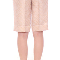 Beige Brocade Above Knee Shorts