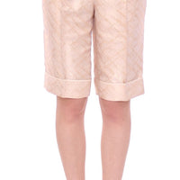 Beige Brocade Above Knee Shorts