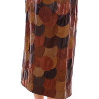 Brown Patchwork Leather Straight Skirt