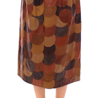 Brown Patchwork Leather Straight Skirt