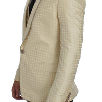 Beige Polka Dot Silk 2 Piece Blazer