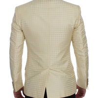 Beige Polka Dot Silk 2 Piece Blazer