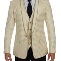 Beige Polka Dot Silk 2 Piece Blazer