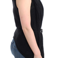 Black sleeveless knitted cardigan