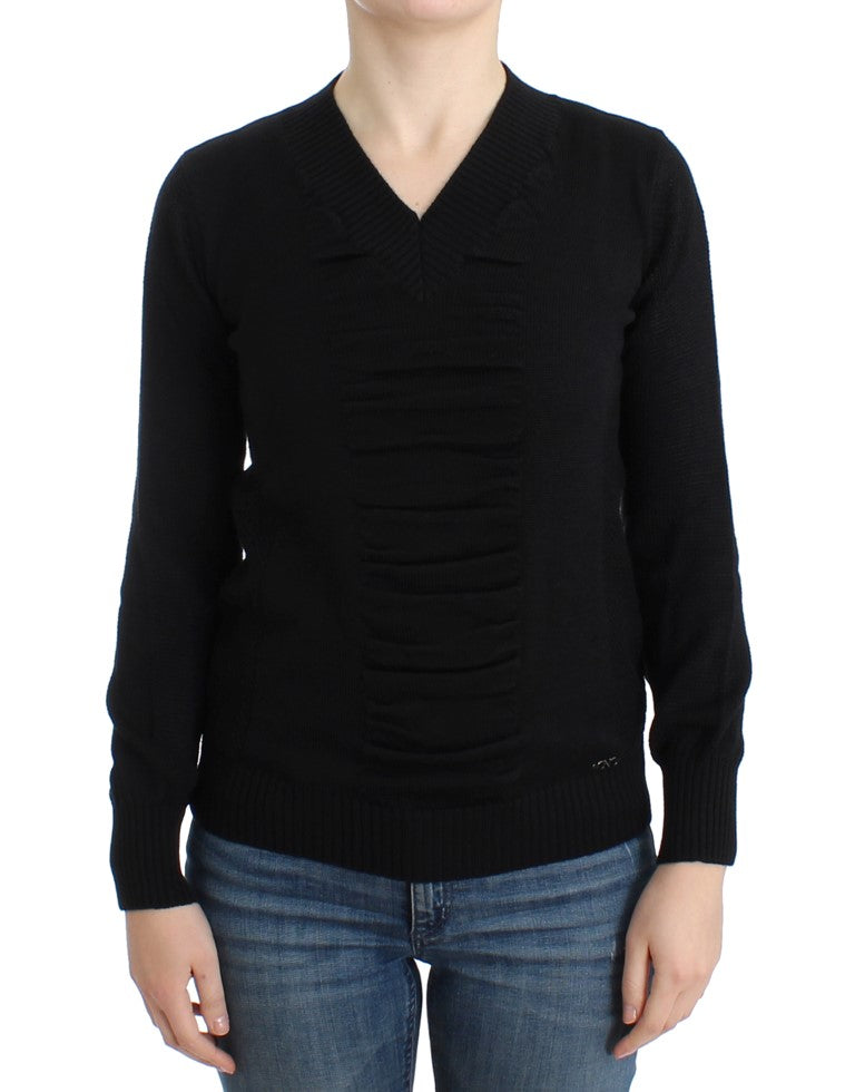 Black V-neck wool sweater