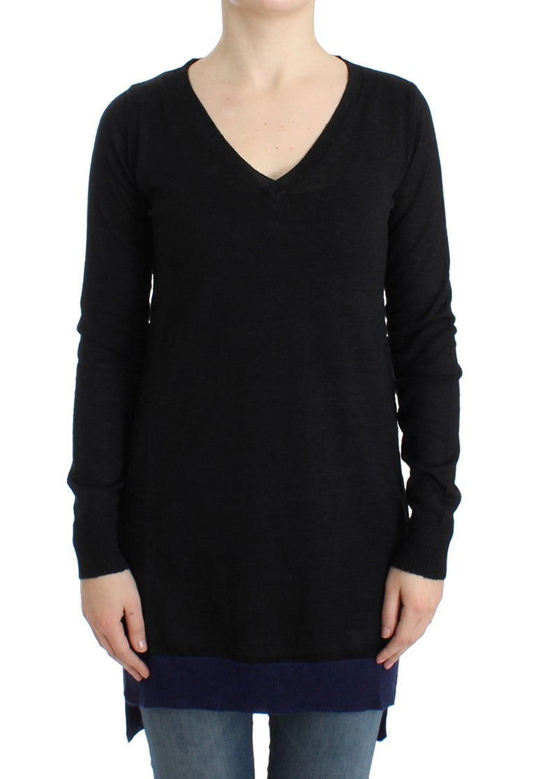 Black V-neck lightweight sweater