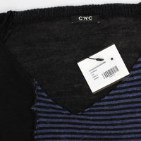 Black striped V-neck sweater