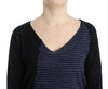 Black striped V-neck sweater