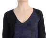 Black striped V-neck sweater