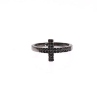 Black CZ Cross Rhodium 925 Ring